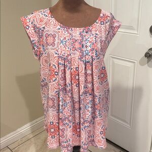 Dana Buchman Red and Blue Patterned Top